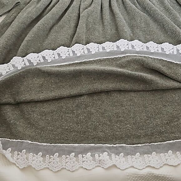 H&M Girl's Knitted Long Sleeves Midi Sweater Dress With Lace Hem 6-7 Olive Green - Picture 11 of 16